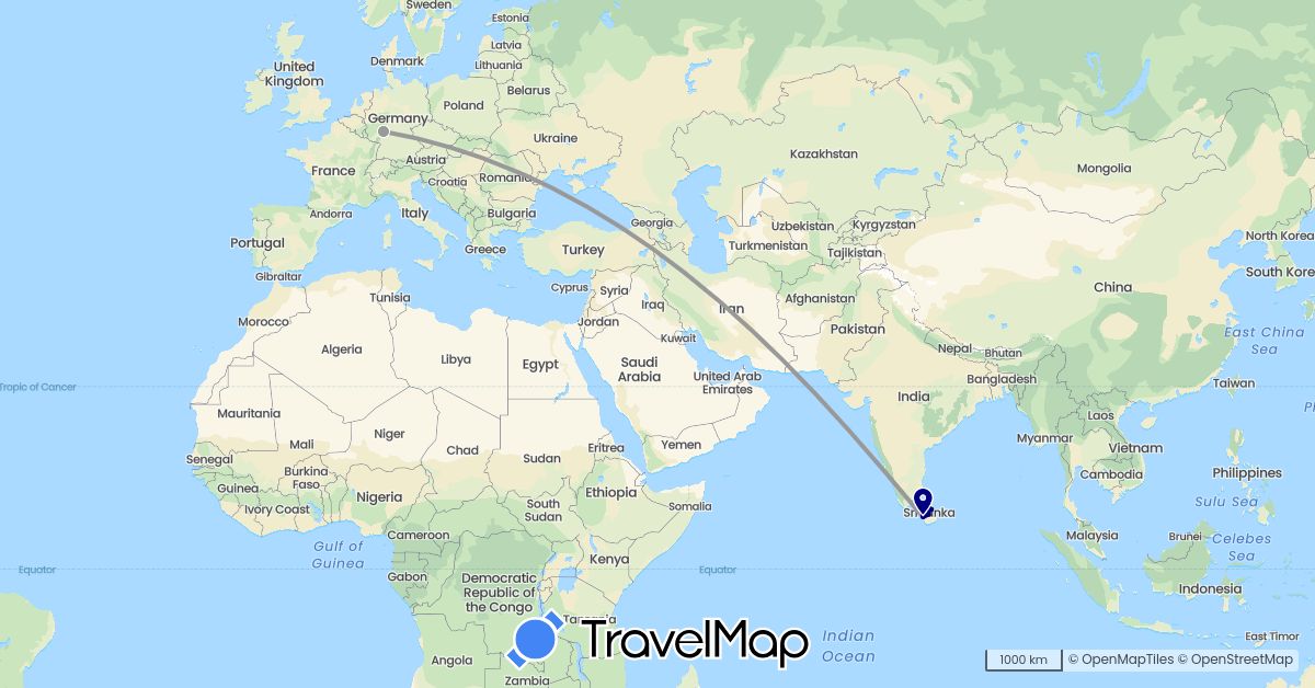 TravelMap itinerary: driving, plane in Germany, Sri Lanka (Asia, Europe)